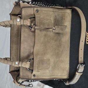 FRYE NWT Demi Satchel BROWN Grey 28 Tan Handbag Suede Leather Tote